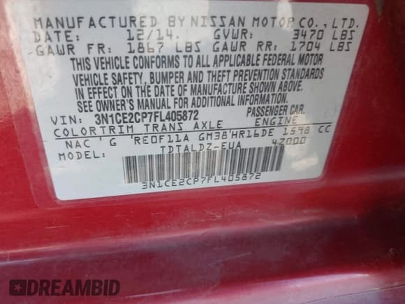 ✅ 2015 Nissan Note S • VIN: 3N1CE2CP7FL405872 • Лот: 42872953. Опубликован ранее на IAAI с пробегом 174 094 миль. Бесплатный доступ к архиву аукционных продаж из США и подробный отчёт об истории автомобиля на DreamBid. Изображение 9.