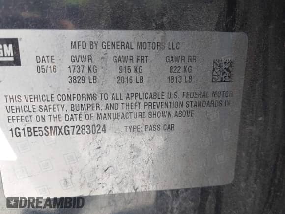 2016 Chevrolet Cruze LT z VIN 1G1BE5SMXG7283024, wystawiony jako IAAI lot #43609549 z przebiegiem 129 417 mil mil oraz . Historia ofert i sprzedaży dostępna na DreamBid. Obrazek 9.