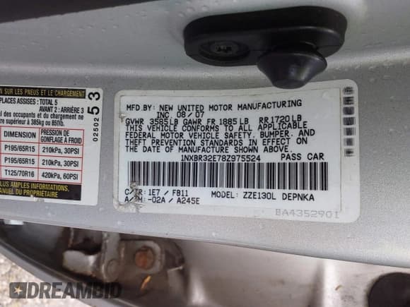 ✅ 2008 Toyota Corolla S • VIN: 1NXBR32E78Z975524 • Лот: 43798546. Опубликован ранее на IAAI с пробегом 245 869 миль. Бесплатный доступ к архиву аукционных продаж из США и подробный отчёт об истории автомобиля на DreamBid. Изображение 9.