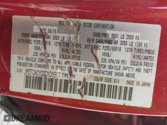 ✅ 2016 Mazda CX-9 Touring • VIN: JM3TCACY0G0101617 • Lot: 41850485. Listed on IAAI with 292,880 mi. Free auction sales archive from the USA and detailed vehicle history report at DreamBid. Image 9.