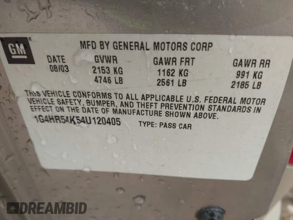 ✅ 2004 Buick LeSabre Limited • VIN: 1G4HR54K54U120405 • Лот: 43539269. Опубликован ранее на IAAI с пробегом 219 175 миль. Бесплатный доступ к архиву аукционных продаж из США и подробный отчёт об истории автомобиля на DreamBid. Изображение 9.