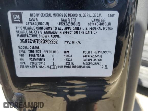 ✅ 2002 Chevrolet Suburban LT • VIN: 3GNEC16T52G202262 • Лот: 74599714. Опубликован ранее на Copart с пробегом 188 269 миль. Бесплатный доступ к архиву аукционных продаж из США и подробный отчёт об истории автомобиля на DreamBid. Изображение 13.