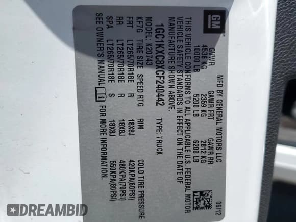 ✅ 2012 Chevrolet Silverado 2500HD LT • VIN: 1GC1KXC8XCF240442 • Лот: 60164155. Опубликован ранее на Copart с пробегом 99 920 миль. Бесплатный доступ к архиву аукционных продаж из США и подробный отчёт об истории автомобиля на DreamBid. Изображение 13.