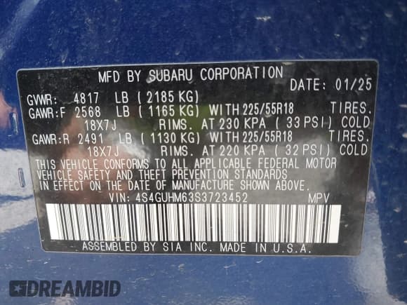 ✅ 2025 Subaru Crosstrek Limited • VIN: 4S4GUHM63S3723452 • Lot: 43215223. Listed on IAAI with 6,916 mi. Free auction sales archive from the USA and detailed vehicle history report at DreamBid. Image 9.