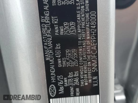 ✅ 2023 Hyundai Tucson SEL • VIN: 5NMJFCAE9PH248000 • Lot: 73171224. Wystawiony na Copart z przebiegiem 29 107 mil. Bezpłatny archiwum sprzedaży aukcyjnych z USA i szczegółowy raport historii pojazdu na DreamBid. Zdjęcie 14.