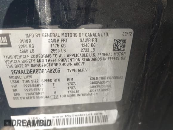 ✅ 2013 Chevrolet Equinox LT • VIN: 2GNALDEK8D6148205 • Лот: 43170538. Опубликован ранее на IAAI с пробегом 107 634 миль. Бесплатный доступ к архиву аукционных продаж из США и подробный отчёт об истории автомобиля на DreamBid. Изображение 9.