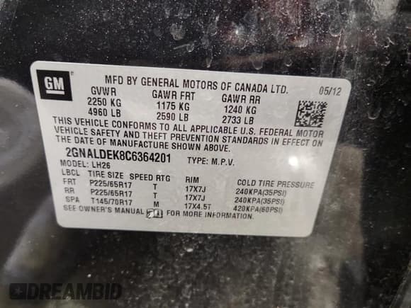 ✅ 2012 Chevrolet Equinox 1LT • VIN: 2GNALDEK8C6364201 • Lot: 81754705. Listed on Copart with 121,775 mi. Free auction sales archive from the USA and detailed vehicle history report at DreamBid. Image 13.