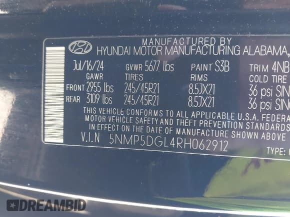 ✅ 2024 Hyundai Santa Fe Calligraphy • VIN: 5NMP5DGL4RH062912 • Lot: 43198671. Listed on IAAI with 13,068 mi. Free auction sales archive from the USA and detailed vehicle history report at DreamBid. Image 9.