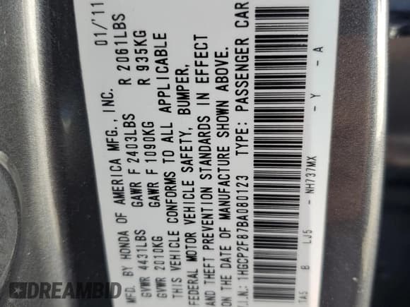 ✅ 2011 Honda Accord EX-L • VIN: 1HGCP2F87BA080123 • Lot: 84816135. Wystawiony na Copart z przebiegiem Nie podano. Bezpłatny archiwum sprzedaży aukcyjnych z USA i szczegółowy raport historii pojazdu na DreamBid. Zdjęcie 12.