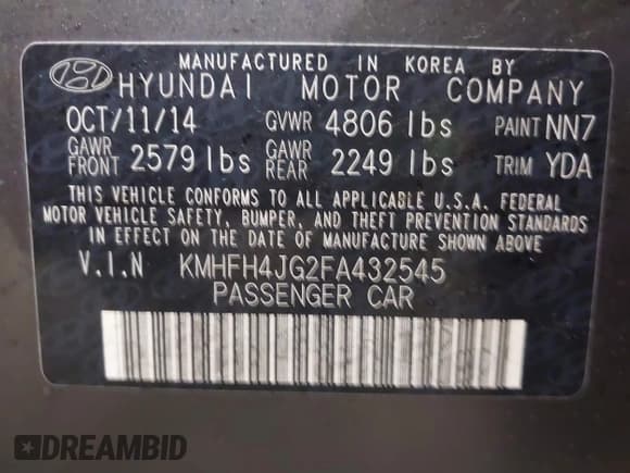 ✅ 2015 Hyundai Azera Limited • VIN: KMHFH4JG2FA432545 • Лот: 41329236. Опубликован ранее на IAAI с пробегом 98 661 миль. Бесплатный доступ к архиву аукционных продаж из США и подробный отчёт об истории автомобиля на DreamBid. Изображение 9.