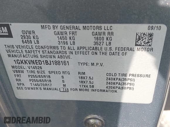 ✅ 2011 GMC Acadia SL • VIN: 1GKKVNED1BJ188161 • Лот: 42206298. Опубликован ранее на IAAI с пробегом 155 724 миль. Бесплатный доступ к архиву аукционных продаж из США и подробный отчёт об истории автомобиля на DreamBid. Изображение 9.