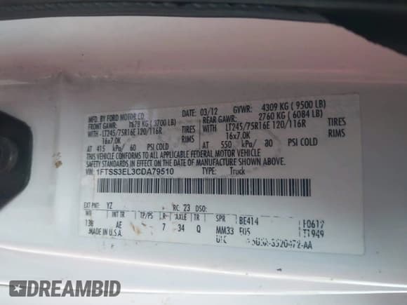 ✅ 2012 Ford Econoline Cargo Super Duty Commercial • VIN: 1FTSS3EL3CDA79510 • Lot: 41515380. Wystawiony na IAAI z przebiegiem 217 109 mil. Bezpłatny archiwum sprzedaży aukcyjnych z USA i szczegółowy raport historii pojazdu na DreamBid. Zdjęcie 9.