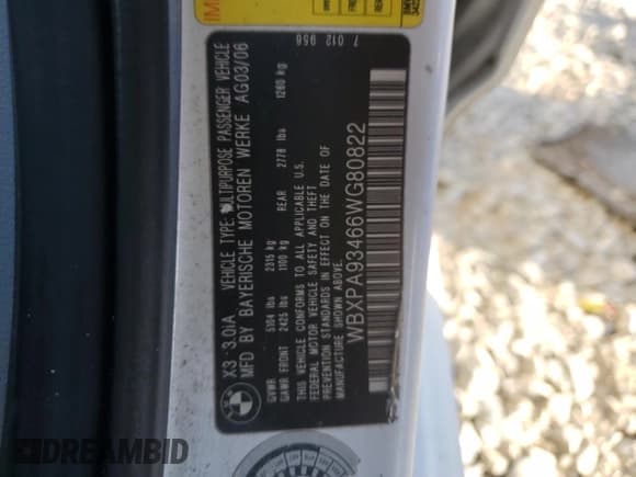 ✅ 2006 BMW X3 3.0i • VIN: WBXPA93466WG80822 • Lot: 91081845. Wystawiony na Copart z przebiegiem 191 756 mil. Bezpłatny archiwum sprzedaży aukcyjnych z USA i szczegółowy raport historii pojazdu na DreamBid. Zdjęcie 13.