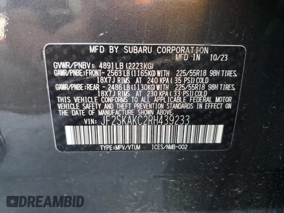 ✅ 2024 Subaru Forester Limited • VIN: JF2SKAKC2RH439233 • Лот: 86292625. Опубликован ранее на Copart с пробегом 48 752 миль. Бесплатный доступ к архиву аукционных продаж из США и подробный отчёт об истории автомобиля на DreamBid. Изображение 13.