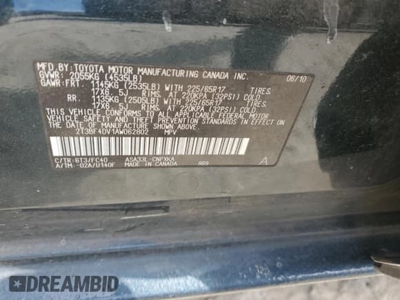 ✅ 2010 Toyota RAV4 • VIN: 2T3BF4DV1AW062802 • Лот: 52345004. Опубликован ранее на Copart с пробегом 215 863 миль. Бесплатный доступ к архиву аукционных продаж из США и подробный отчёт об истории автомобиля на DreamBid. Изображение 12.