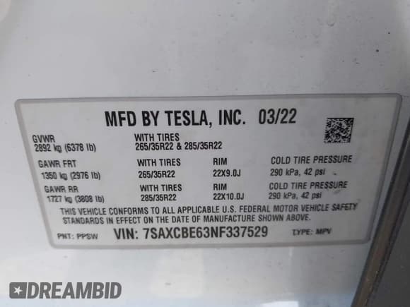 ✅ 2022 Tesla Model X Plaid • VIN: 7SAXCBE63NF337529 • Lot: 42066904. Wystawiony na IAAI z przebiegiem 56 933 mil. Bezpłatny archiwum sprzedaży aukcyjnych z USA i szczegółowy raport historii pojazdu na DreamBid. Zdjęcie 9.