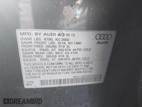 ✅ 2013 Audi Q7 Premium Plus • VIN: WA1LGAFE6DD016391 • Lot: 43450514. Wystawiony na IAAI z przebiegiem 170 161 mil. Bezpłatny archiwum sprzedaży aukcyjnych z USA i szczegółowy raport historii pojazdu na DreamBid. Zdjęcie 9.