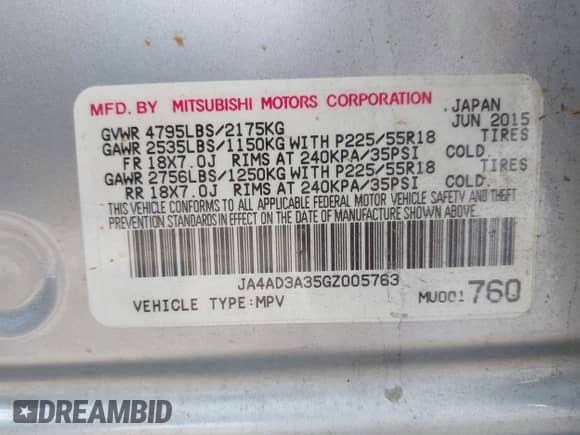 2016 Mitsubishi Outlander SE with VIN JA4AD3A35GZ005763, listed as a IAAI auction lot 42892229 with 222,088 mi miles and . Bid and sale history available at DreamBid. Image 9.