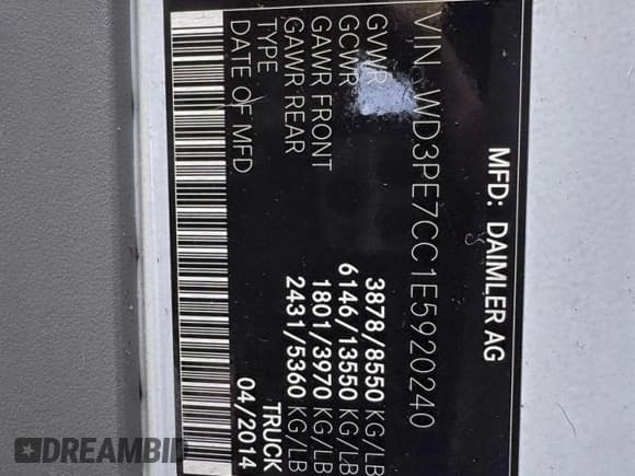 ✅ 2014 Mercedes-Benz Sprinter Cargo • VIN: WD3PE7CC1E5920240 • Lot: 94989225. Wystawiony na Copart z przebiegiem 492 206 mil. Bezpłatny archiwum sprzedaży aukcyjnych z USA i szczegółowy raport historii pojazdu na DreamBid. Zdjęcie 10.