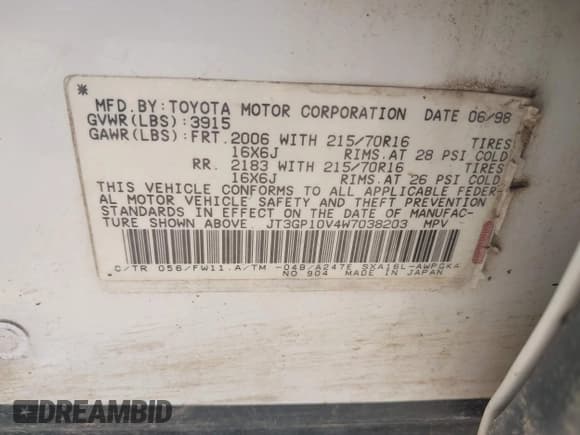 ✅ 1998 Toyota RAV4 • VIN: JT3GP10V4W7038203 • Lot: 42656178. Wystawiony na IAAI z przebiegiem 253 289 mil. Bezpłatny archiwum sprzedaży aukcyjnych z USA i szczegółowy raport historii pojazdu na DreamBid. Zdjęcie 9.