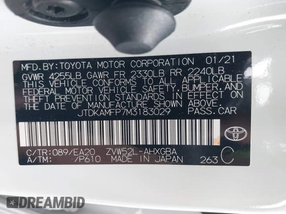 ✅ 2021 Toyota Prius LE • VIN: JTDKAMFP7M3183029 • Лот: 42422014. Опубликован ранее на IAAI с пробегом 58 121 миль. Бесплатный доступ к архиву аукционных продаж из США и подробный отчёт об истории автомобиля на DreamBid. Изображение 9.