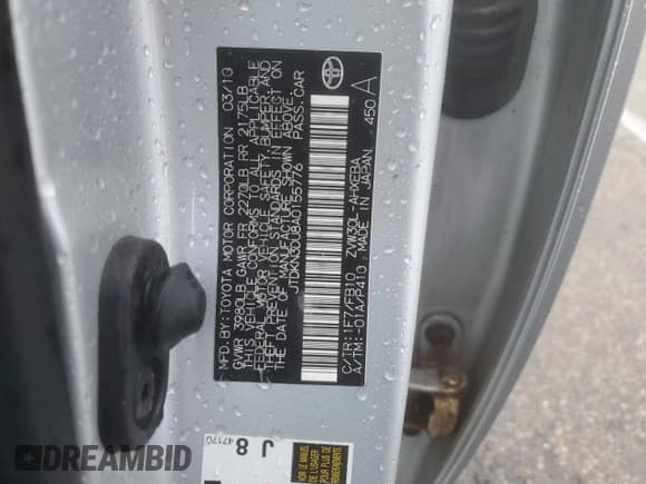 ✅ 2010 Toyota Prius III • VIN: JTDKN3DU8A0155776 • Лот: 90825715. Опубликован ранее на Copart с пробегом 220 799 миль. Бесплатный доступ к архиву аукционных продаж из США и подробный отчёт об истории автомобиля на DreamBid. Изображение 12.