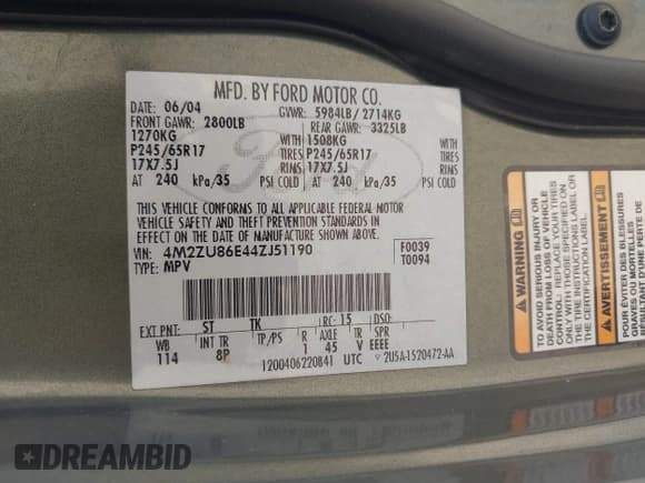 ✅ 2004 Mercury Mountaineer • VIN: 4M2ZU86E44ZJ51190 • Лот: 42469657. Опубликован ранее на IAAI с пробегом 128 784 миль. Бесплатный доступ к архиву аукционных продаж из США и подробный отчёт об истории автомобиля на DreamBid. Изображение 9.