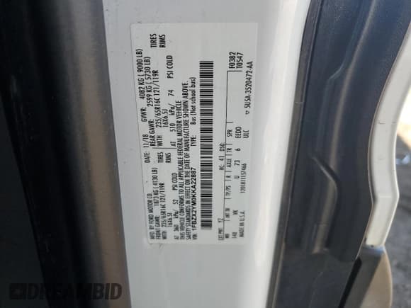 ✅ 2019 Ford Transit Passenger XL • VIN: 1FBZX2YM0KKA22887 • Lot: 55754935. Listed on Copart with Not provided. Free auction sales archive from the USA and detailed vehicle history report at DreamBid. Image 12.