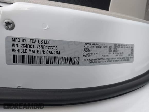 ✅ 2022 Chrysler Pacifica Hybrid Touring L • VIN: 2C4RC1L78NR122793 • Lot: 43696246. Listed on IAAI with 70,045 mi. Free auction sales archive from the USA and detailed vehicle history report at DreamBid. Image 9.