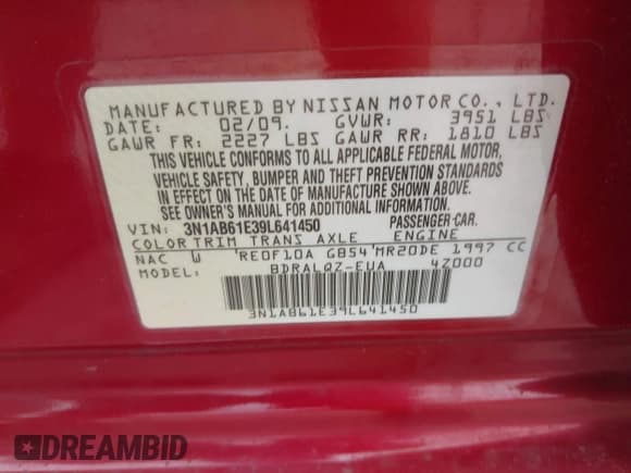 ✅ 2009 Nissan Sentra S FE+ • VIN: 3N1AB61E39L641450 • Lot: 43437547. Listed on IAAI with 47,440 mi. Free auction sales archive from the USA and detailed vehicle history report at DreamBid. Image 9.