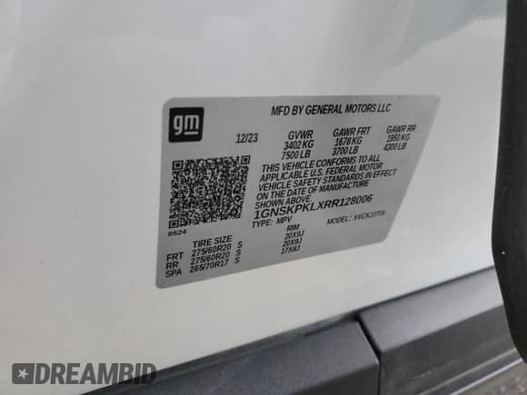 2024 Chevrolet Tahoe Z71 with VIN 1GNSKPKLXRR128006, listed as a Copart auction lot 79812694 with 24,199 mi miles and Salvage title. Bid and sale history available at DreamBid. Image 13.