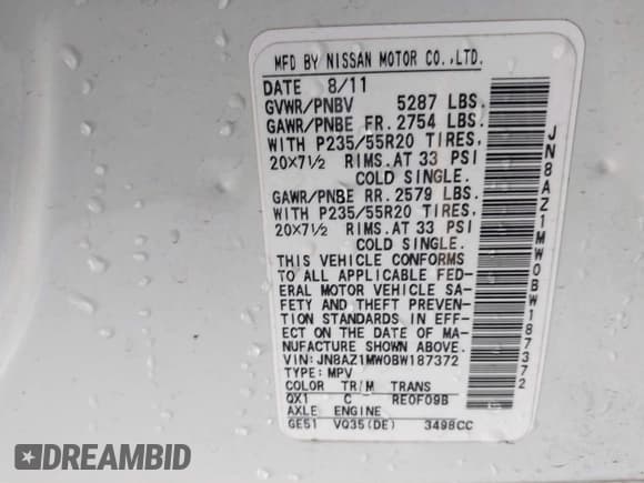 ✅ 2011 Nissan Murano SV • VIN: JN8AZ1MW0BW187372 • Лот: 41129483. Опубликован ранее на IAAI с пробегом 194 188 миль. Бесплатный доступ к архиву аукционных продаж из США и подробный отчёт об истории автомобиля на DreamBid. Изображение 9.