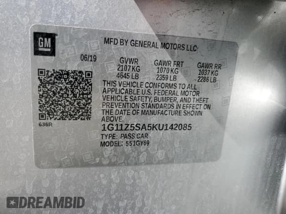 ✅ 2019 Chevrolet Impala LT • VIN: 1G11Z5SA5KU142085 • Лот: 67588974. Опубликован ранее на Copart с пробегом Не указан. Бесплатный доступ к архиву аукционных продаж из США и подробный отчёт об истории автомобиля на DreamBid. Изображение 12.