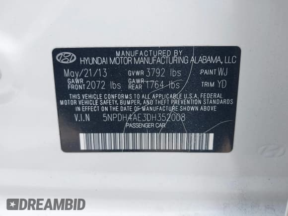 ✅ 2013 Hyundai Elantra GLS • VIN: 5NPDH4AE3DH352008 • Лот: 43484878. Опубликован ранее на IAAI с пробегом 207 568 миль. Бесплатный доступ к архиву аукционных продаж из США и подробный отчёт об истории автомобиля на DreamBid. Изображение 9.