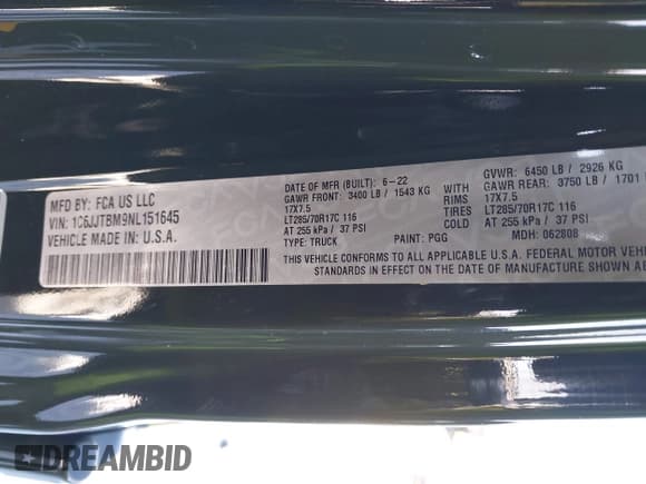 ✅ 2022 Jeep Gladiator Rubicon • VIN: 1C6JJTBM9NL151645 • Lot: 41613065. Listed on IAAI with Not provided. Free auction sales archive from the USA and detailed vehicle history report at DreamBid. Image 9.