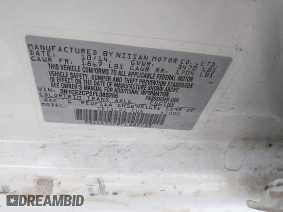 ✅ 2015 Nissan Note S Plus • VIN: 3N1CE2CP2FL385255 • Lot: 42889484. Listed on IAAI with 90,558 mi. Free auction sales archive from the USA and detailed vehicle history report at DreamBid. Image 9.