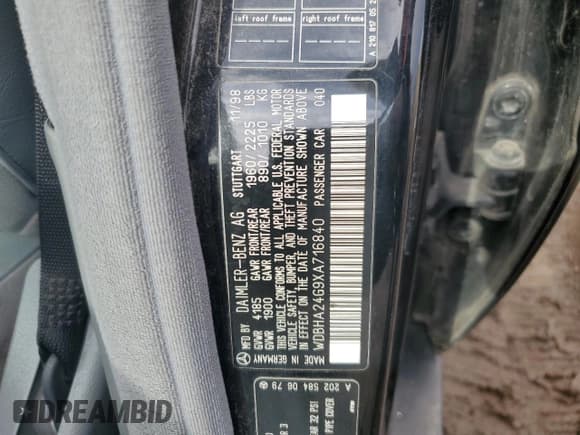 ✅ 1999 Mercedes-Benz C 230/260/280/320 • VIN: WDBHA24G9XA716840 • Lot: 49605205. Wystawiony na Copart z przebiegiem 56 535 mil. Bezpłatny archiwum sprzedaży aukcyjnych z USA i szczegółowy raport historii pojazdu na DreamBid. Zdjęcie 12.