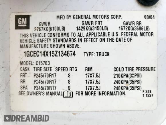 2005 Chevrolet Silverado 1500 Work Truck с VIN 1GCEC14X15Z134674, выставлен на аукционе Copart как лот 50159365 с пробегом 207 248 миль миль и Списание • Salvage title. История ставок и продаж доступна на DreamBid. Изображение 13.