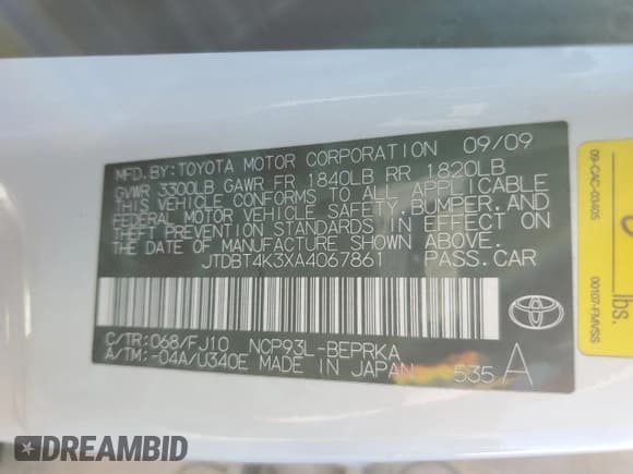 ✅ 2010 Toyota Yaris • VIN: JTDBT4K3XA4067861 • Lot: 89543565. Wystawiony na Copart z przebiegiem 143 986 mil. Bezpłatny archiwum sprzedaży aukcyjnych z USA i szczegółowy raport historii pojazdu na DreamBid. Zdjęcie 12.