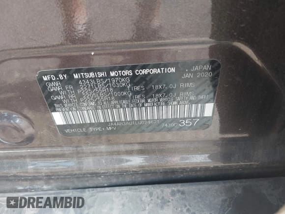 ✅ 2020 Mitsubishi Outlander ES • VIN: JA4AR3AU1LU024621 • Lot: 42763806. Listed on IAAI with 76,768 mi. Free auction sales archive from the USA and detailed vehicle history report at DreamBid. Image 9.