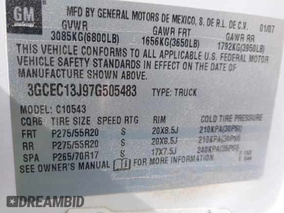 ✅ 2007 Chevrolet Silverado 1500 1LT • VIN: 3GCEC13J97G505483 • Lot: 41911656. Wystawiony na IAAI z przebiegiem 144 415 mil. Bezpłatny archiwum sprzedaży aukcyjnych z USA i szczegółowy raport historii pojazdu na DreamBid. Zdjęcie 9.
