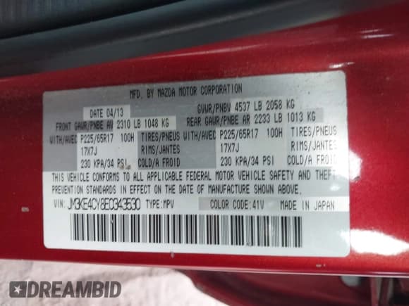 ✅ 2014 Mazda CX-5 Touring • VIN: JM3KE4CY8E0343530 • Lot: 43549628. Listed on IAAI with 133,032 mi. Free auction sales archive from the USA and detailed vehicle history report at DreamBid. Image 9.