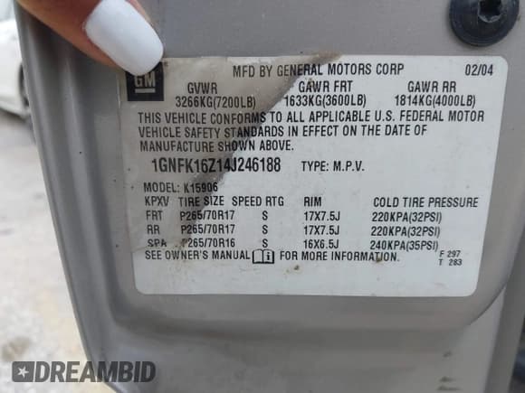 ✅ 2004 Chevrolet Suburban LT • VIN: 1GNFK16Z14J246188 • Lot: 43318864. Listed on IAAI with 220,765 mi. Free auction sales archive from the USA and detailed vehicle history report at DreamBid. Image 9.