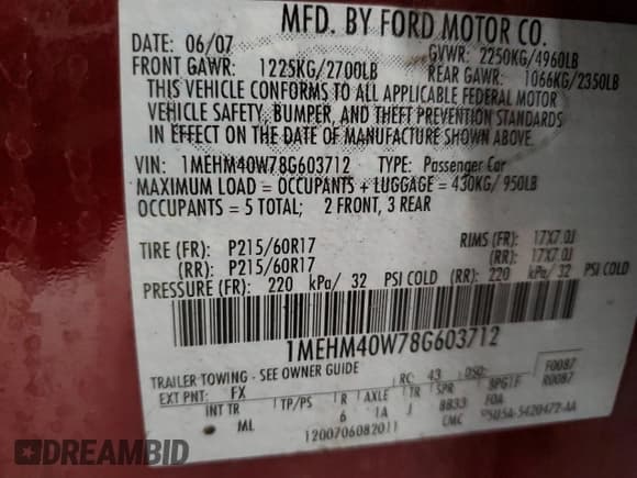 ✅ 2008 Mercury Sable • VIN: 1MEHM40W78G603712 • Lot: 77981764. Wystawiony na Copart z przebiegiem 177 742 mil. Bezpłatny archiwum sprzedaży aukcyjnych z USA i szczegółowy raport historii pojazdu na DreamBid. Zdjęcie 13.