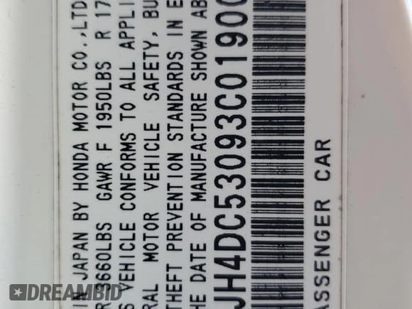 ✅ 2003 Acura RSX Type S • VIN: JH4DC53093C019004 • Lot: 74882394. Listed on Copart with Not provided. Free auction sales archive from the USA and detailed vehicle history report at DreamBid. Image 15.