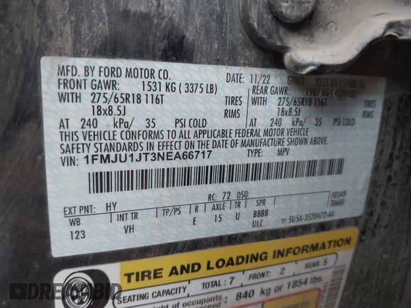 ✅ 2022 Ford Expedition XLT • VIN: 1FMJU1JT3NEA66717 • Lot: 42674245. Listed on IAAI with 70,250 mi. Free auction sales archive from the USA and detailed vehicle history report at DreamBid. Image 9.