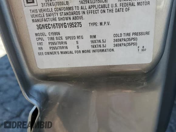 ✅ 2000 Chevrolet Suburban LS • VIN: 3GNEC16T9YG195275 • Lot: 81143735. Listed on Copart with 20,078 mi. Free auction sales archive from the USA and detailed vehicle history report at DreamBid. Image 13.