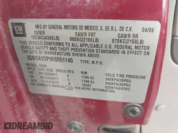 ✅ 2006 Chevrolet HHR LT • VIN: 3GNDA23P96S651140 • Lot: 42098906. Listed on IAAI with 195,961 mi. Free auction sales archive from the USA and detailed vehicle history report at DreamBid. Image 9.