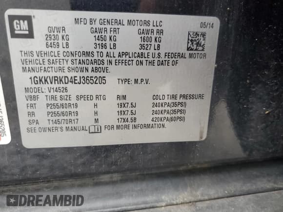 ✅ 2014 GMC Acadia SLT • VIN: 1GKKVRKD4EJ365205 • Лот: 57710595. Опубликован ранее на Copart с пробегом Не указан. Бесплатный доступ к архиву аукционных продаж из США и подробный отчёт об истории автомобиля на DreamBid. Изображение 13.