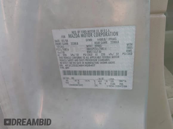 ✅ 2008 Mazda Tribute Sport • VIN: 4F2CZ02Z48KM28457 • Лот: 41309277. Опубликован ранее на IAAI с пробегом 149 493 миль. Бесплатный доступ к архиву аукционных продаж из США и подробный отчёт об истории автомобиля на DreamBid. Изображение 9.
